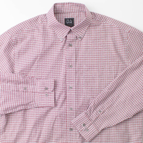 Jos. A. Bank Traveler Men’s Button-Up Shirt Size Large Red Blue Check Plaid - Picture 1 of 7